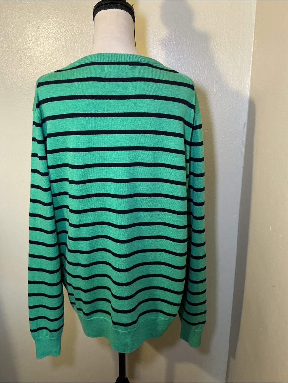 British Khaki Teal and Black Striped V-Neck Sweater Size L - Picture 3 of 7